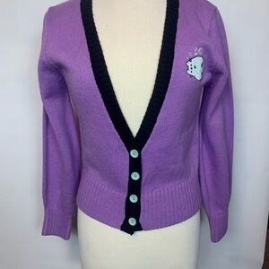 Pusheen the Cat "Unique Vintage" Mood purple & black Cardigan Sweater, Size M/L